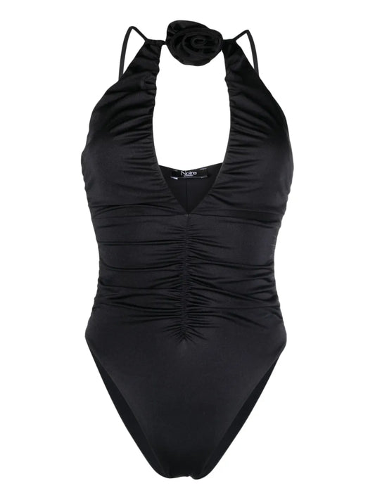 Floral-Appliqué Ruched Swimsuit