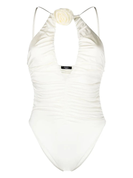 Floral-Appliqué Ruched Swimsuit