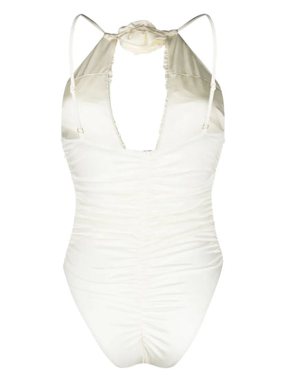 Floral-Appliqué Ruched Swimsuit