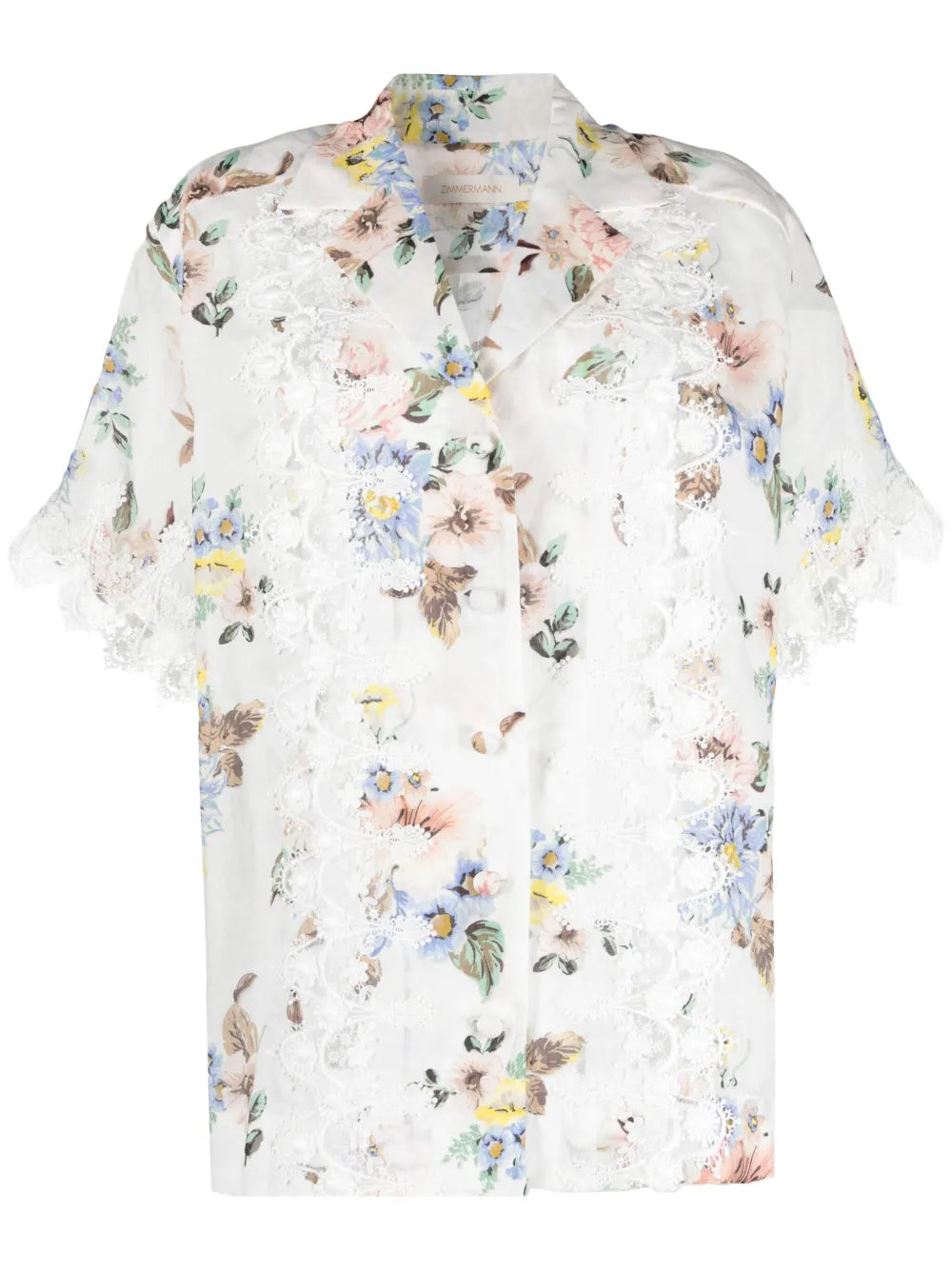 Floral-Print Lace-Appliqué Shirt