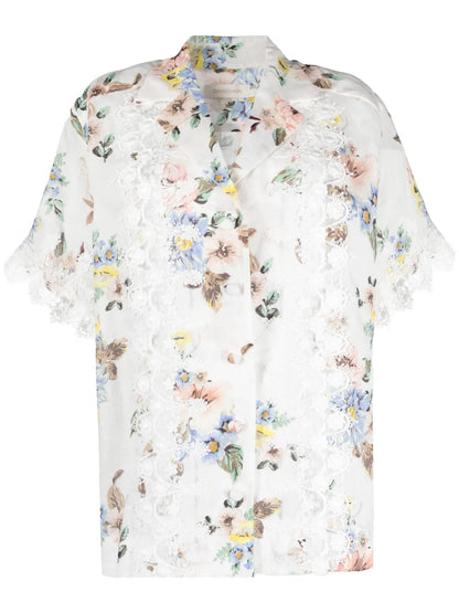 Floral-Print Lace-Appliqué Shirt
