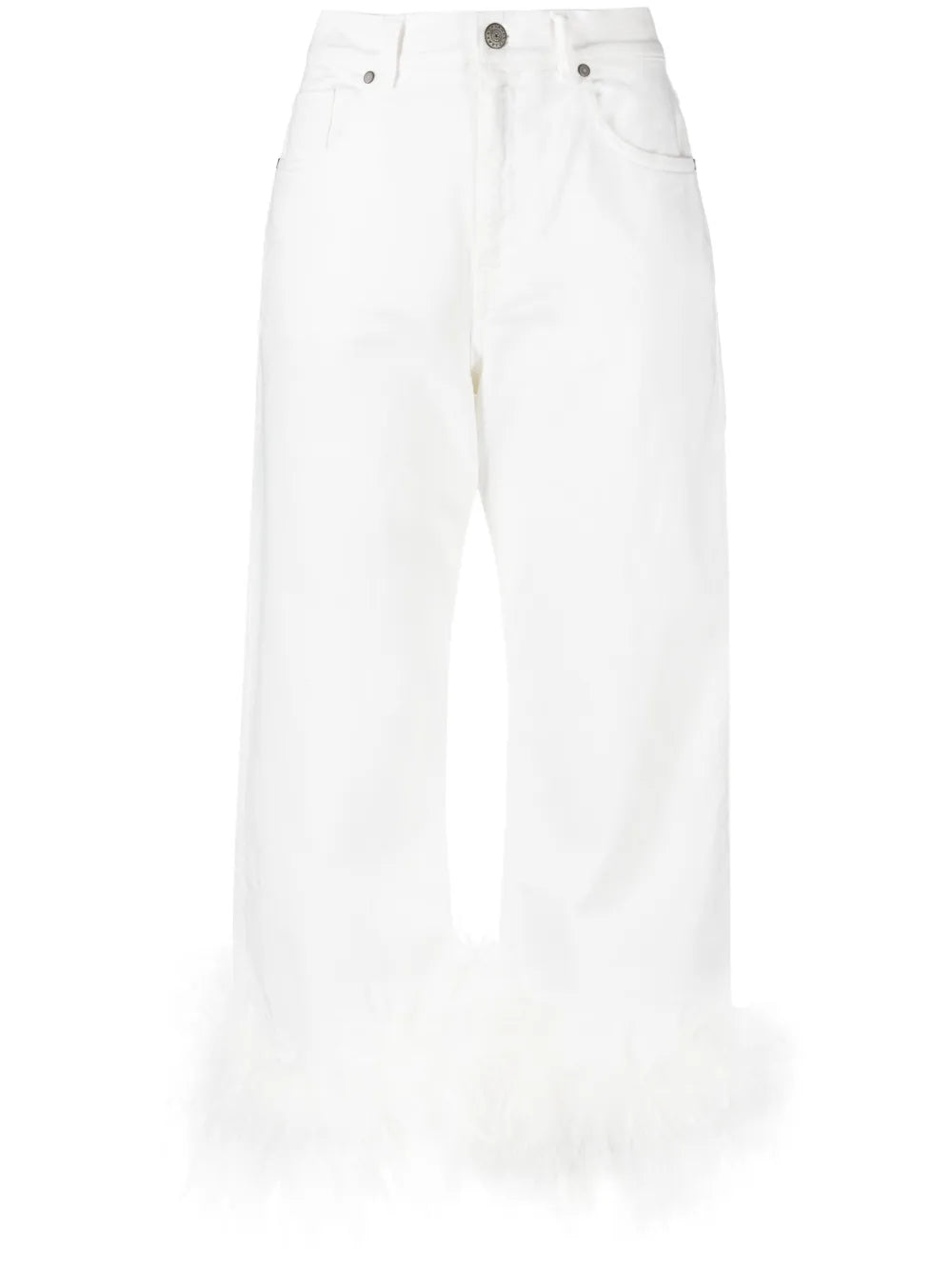Feather-Trim Stretch-Cotton Jeans