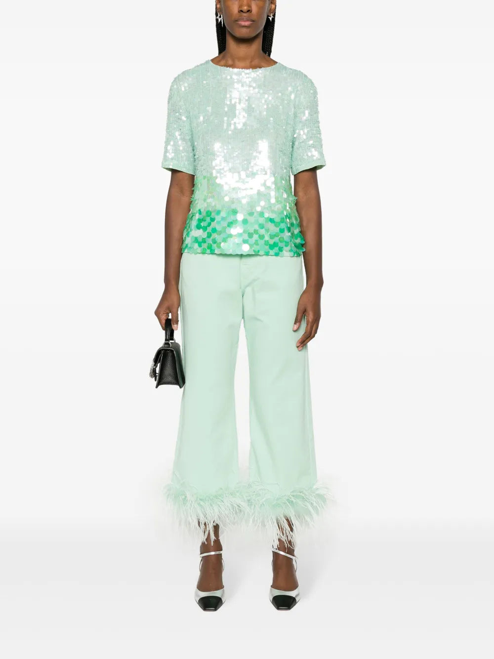 Feather-Trim Stretch-Cotton Jeans