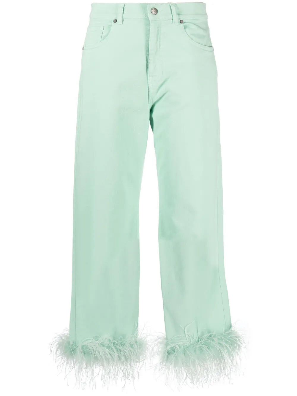 Feather-Trim Stretch-Cotton Jeans