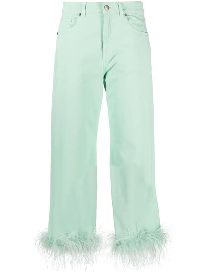 Feather-Trim Stretch-Cotton Jeans