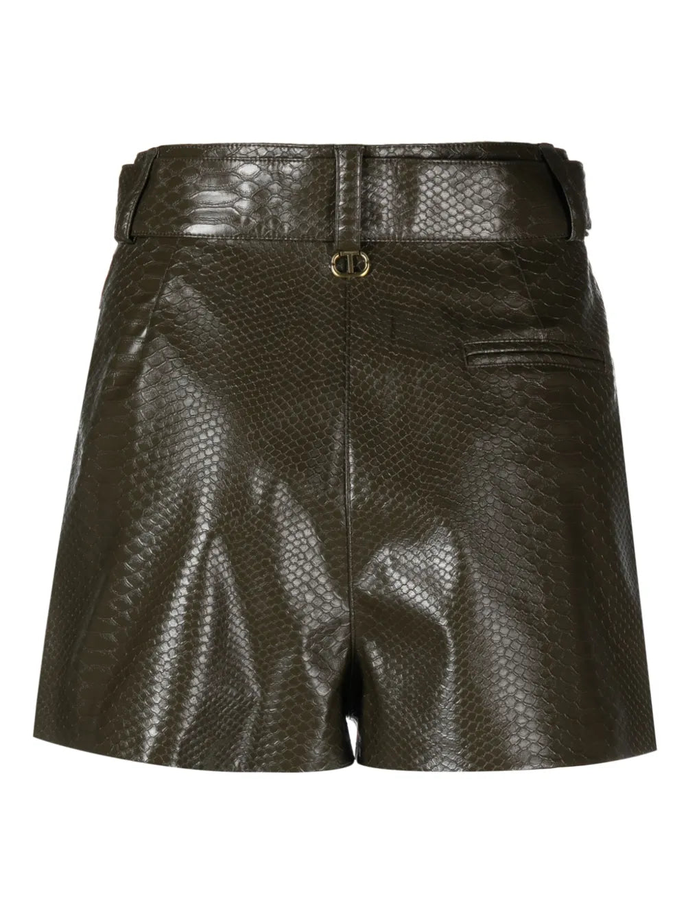 Snakeskin-Effect Belted Mini Shorts