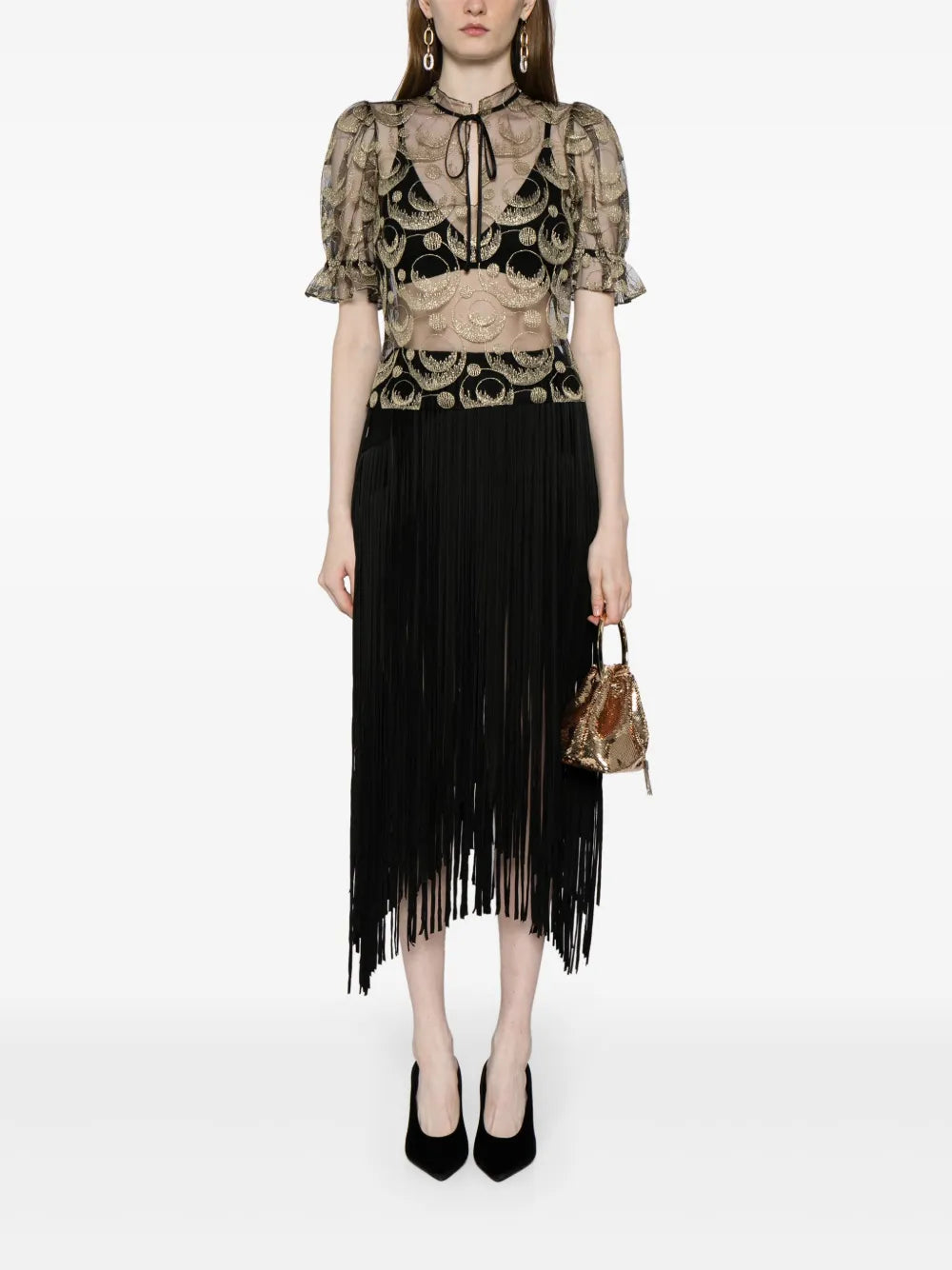 Embroidered-Design Mesh T-Shirt