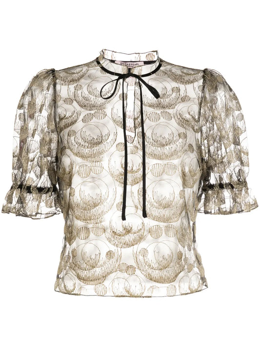 Embroidered-Design Mesh T-Shirt