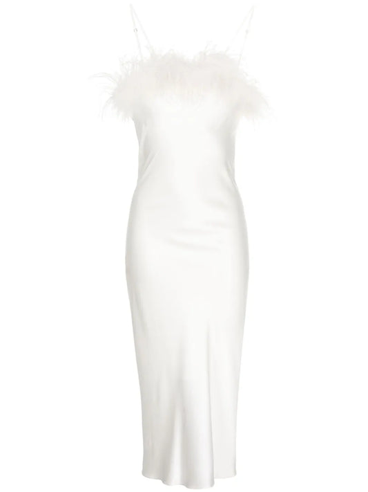 Camille Feather-Trim Silk Dress