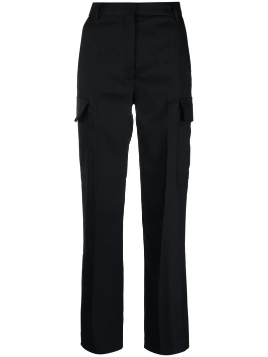Pressed-Crease Cargo-Pocket Straight Trousers