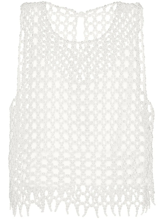 Pearl-Embellished Crop Top