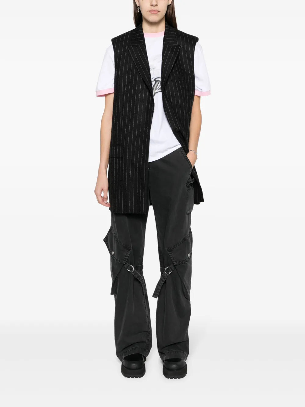 Stripe-Pattern Peak-Lapels Gilet