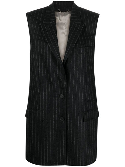 Stripe-Pattern Peak-Lapels Gilet