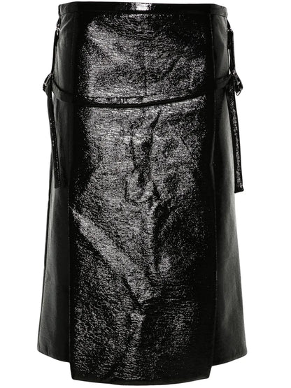 Logo-Embroidered Vinyl Midi Skirt