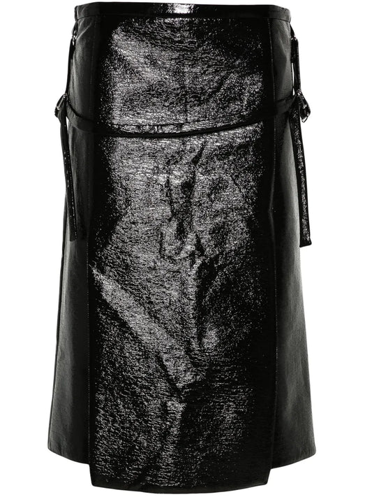 Logo-Embroidered Vinyl Midi Skirt