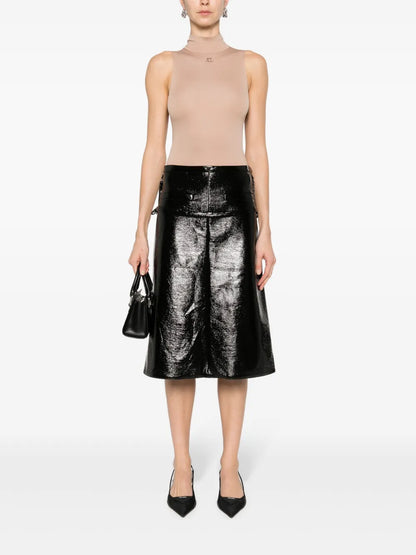 Logo-Embroidered Vinyl Midi Skirt
