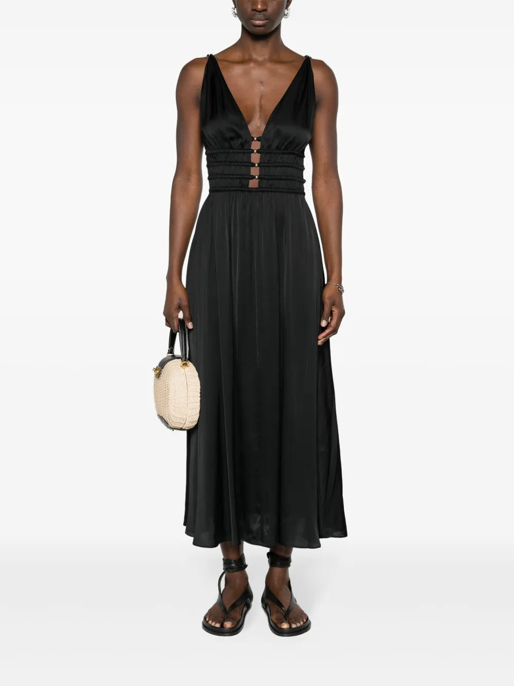 V-Neck Satin-Effect Dress