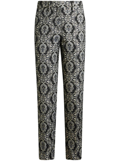 Floral-Brocade Cropped Trousers
