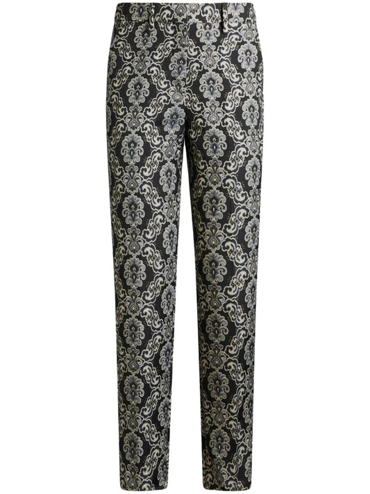 Floral-Brocade Cropped Trousers