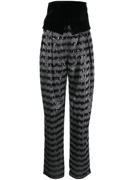 Striped Sequinned Tailored Trousers