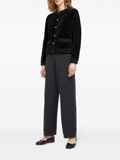 Velvet-Effect Fine-Knit Cardigan