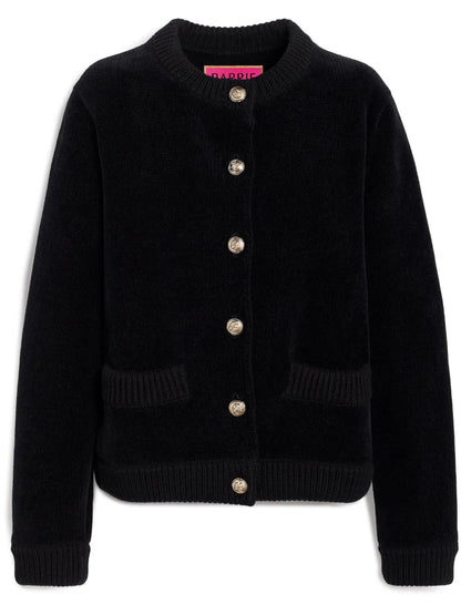Velvet-Effect Fine-Knit Cardigan