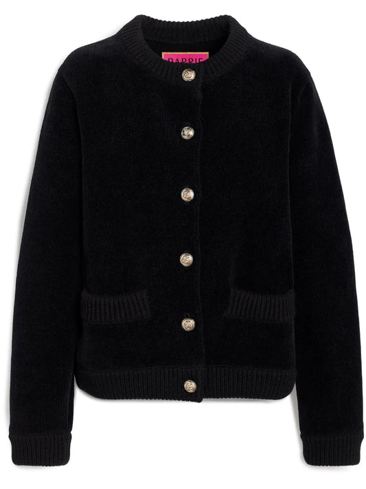 Velvet-Effect Fine-Knit Cardigan