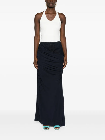 Wrapped Denim-Trim Maxi Skirt