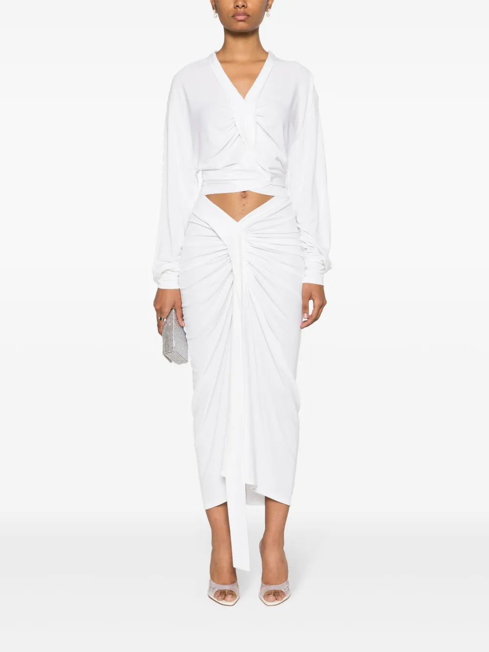 Carved Draped-Detail Midi Skirt