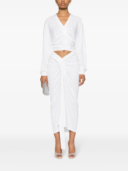 Carved Draped-Detail Midi Skirt