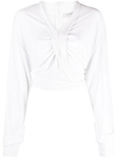 Carved Crossover-Detailing Cropped Blouse