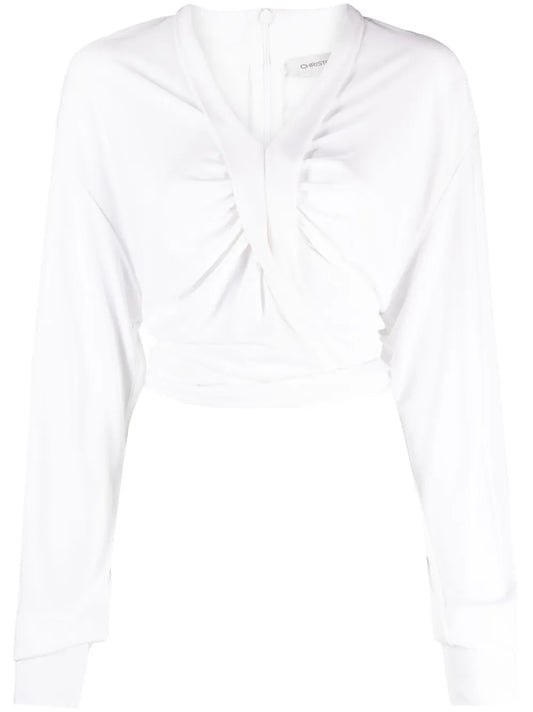 Carved Crossover-Detailing Cropped Blouse