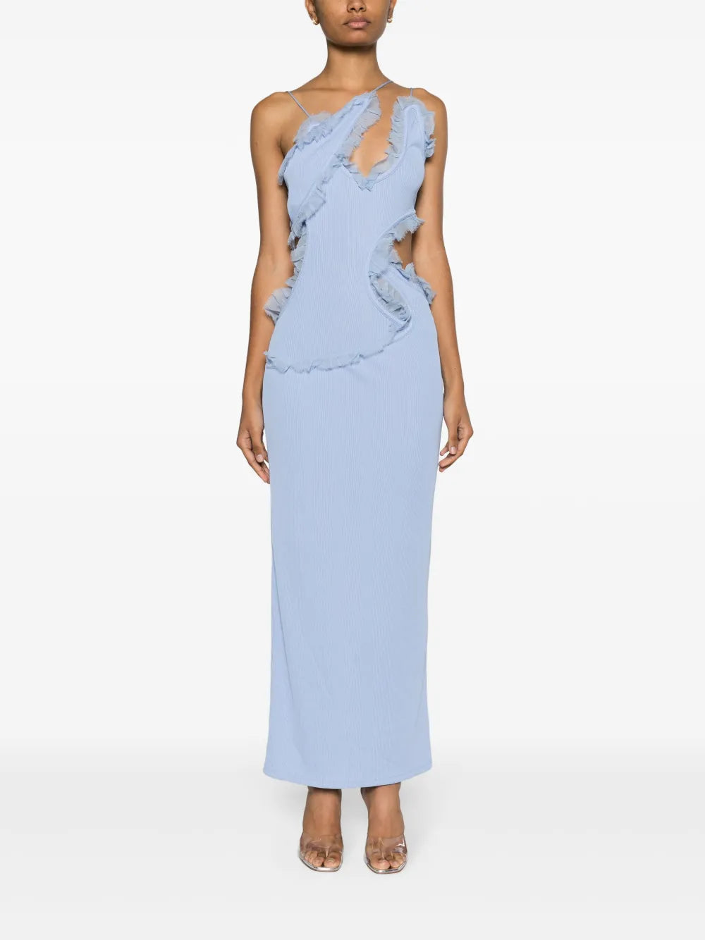 Carina Ruffle-Trim Ribbed-Knit Maxi Dress