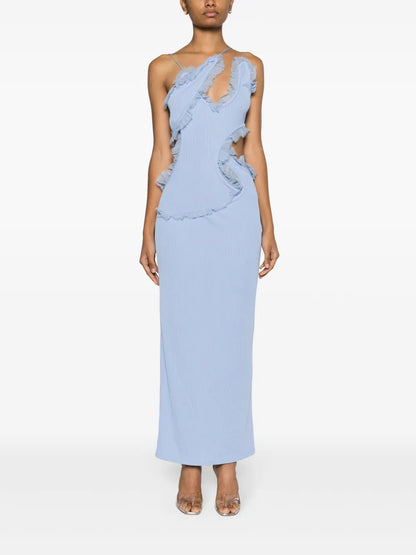 Carina Ruffle-Trim Ribbed-Knit Maxi Dress