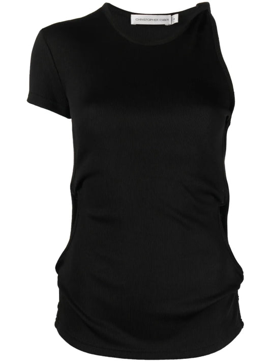 Twist-Detail Asymmetric Ribbed T-Shirt