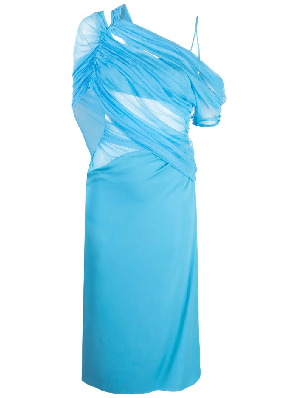 Magnetic Tulle-Panel Asymmetric Midi Dress