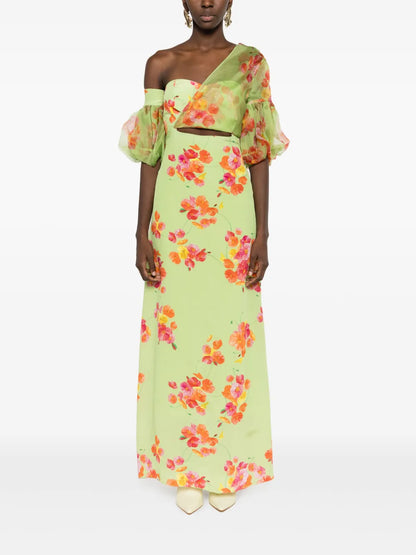 Greta Floral-Print Asymmetric Silk Dress