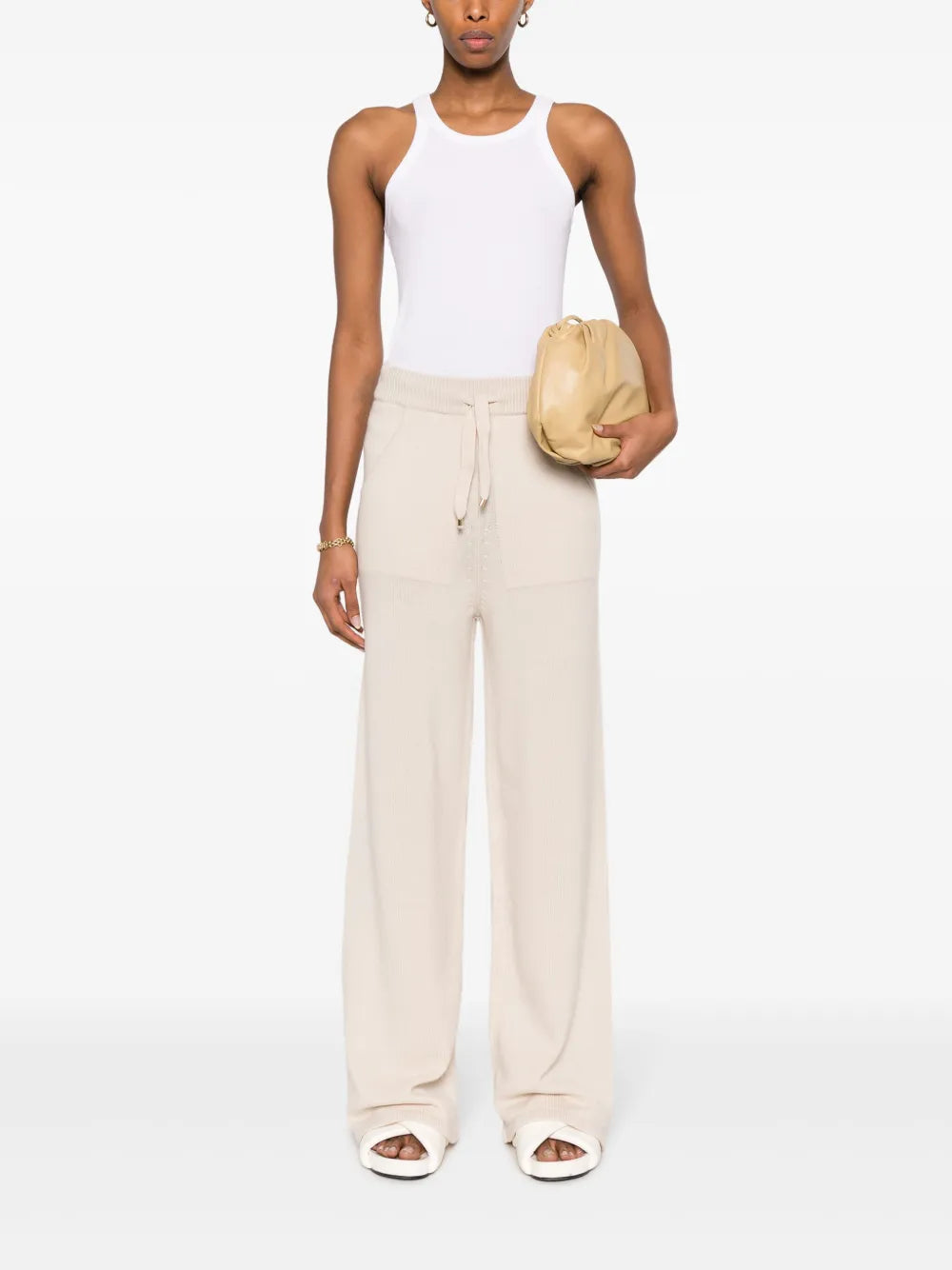 High-Waisted Drawstring Knitted Trousers