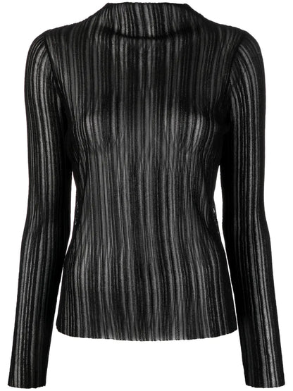 Amy Ribbed-Knit Sheer Top