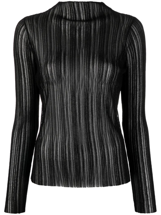 Amy Ribbed-Knit Sheer Top