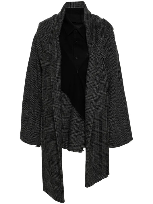 Combination Plaid Check-Pattern Coat