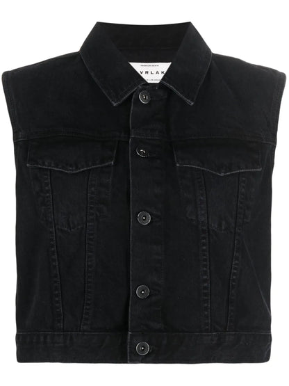 Caroline Spread-Collar Denim Vest