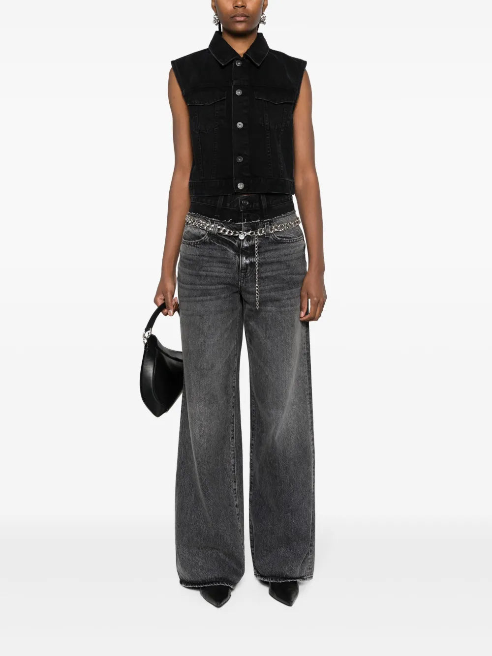 Caroline Spread-Collar Denim Vest