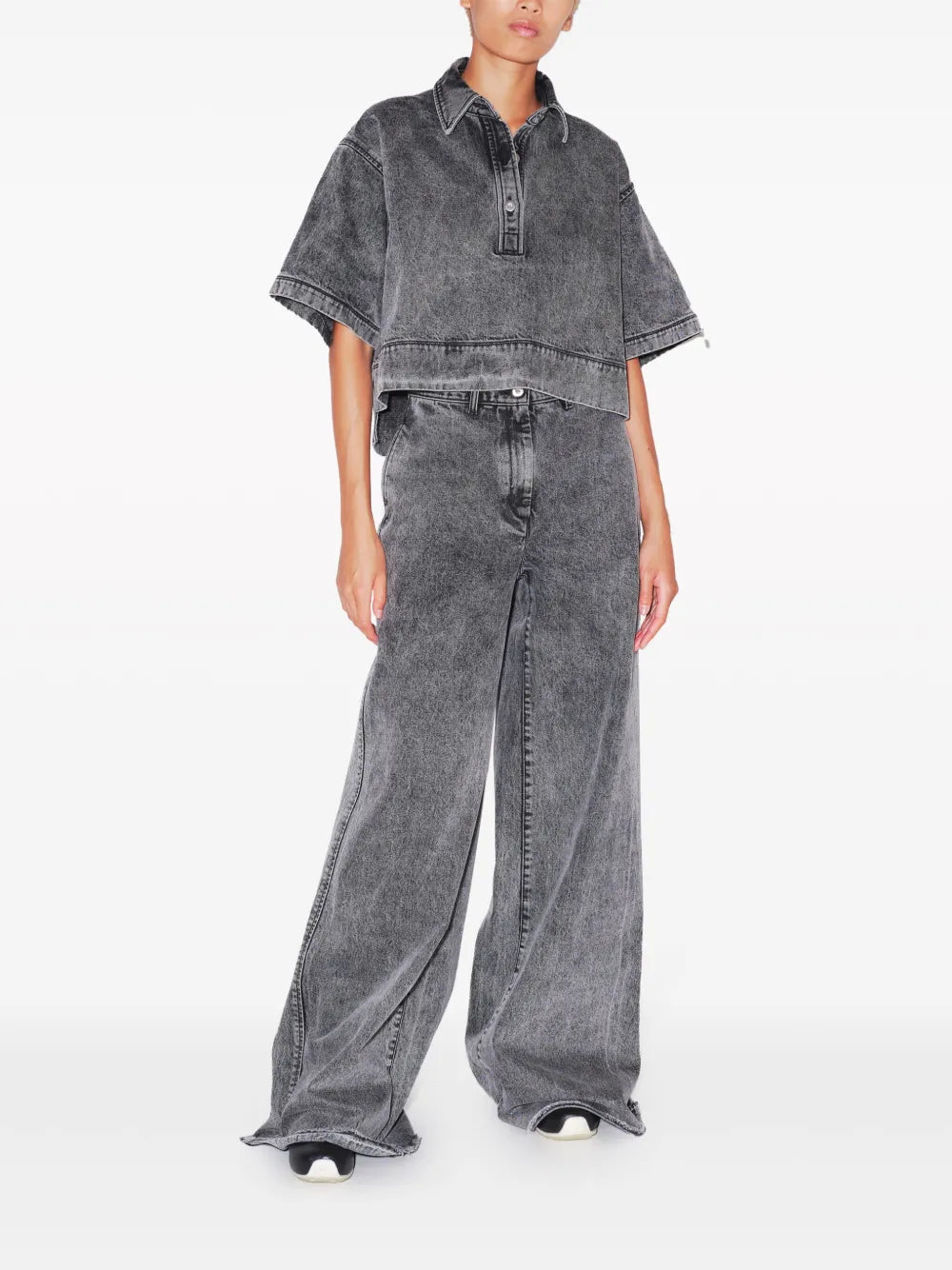 Cropped Denim Polo Top