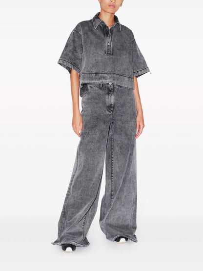 Cropped Denim Polo Top