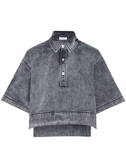 Cropped Denim Polo Top