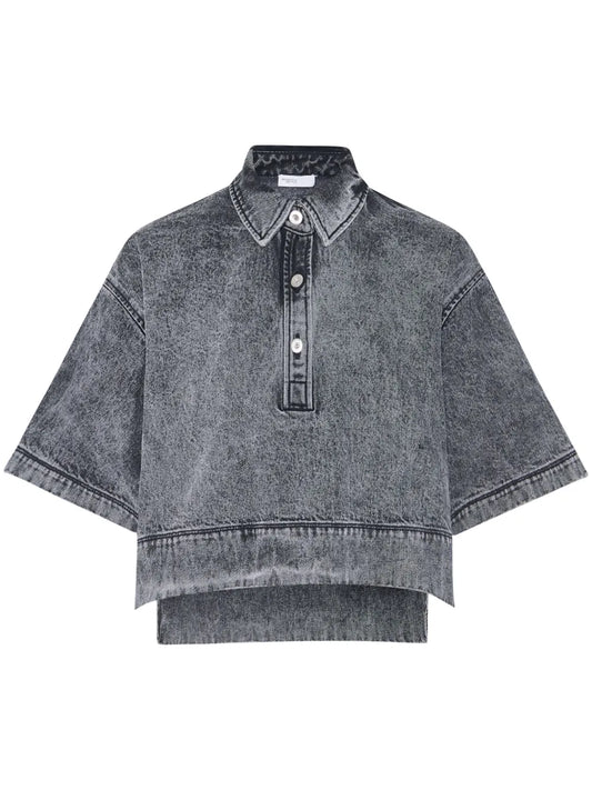Cropped Denim Polo Top