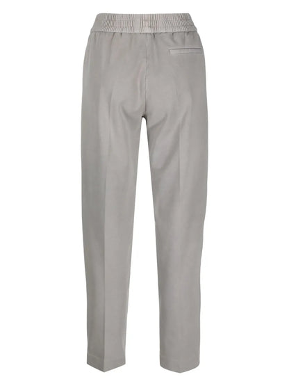 Elasticated-Waist Cotton-Blend Tapered Trousers