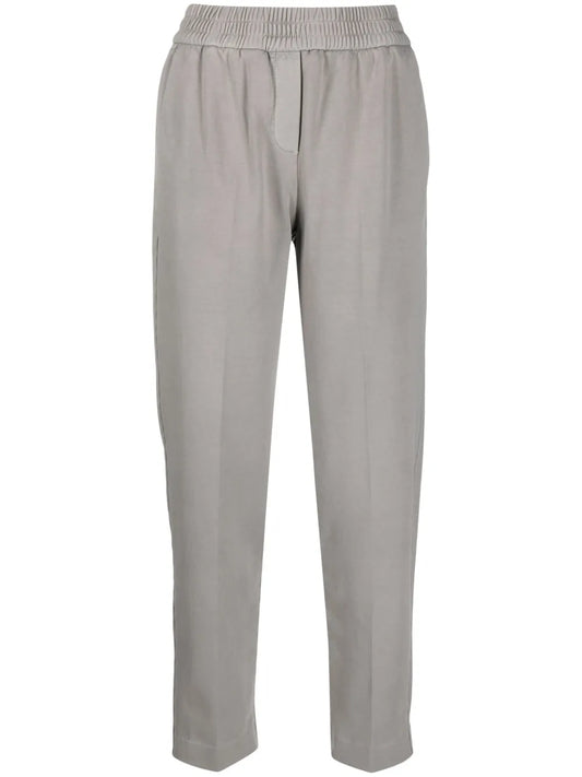 Elasticated-Waist Cotton-Blend Tapered Trousers