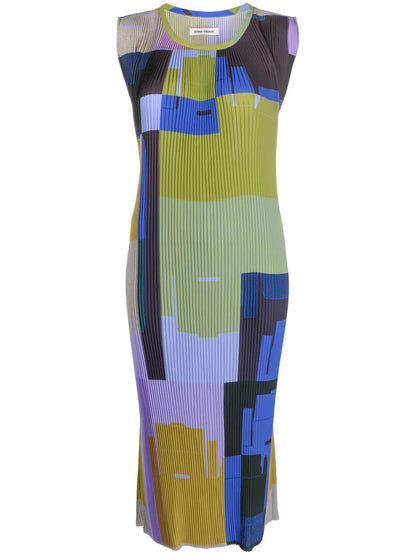 Pull Geometric-Print Plissé Dress